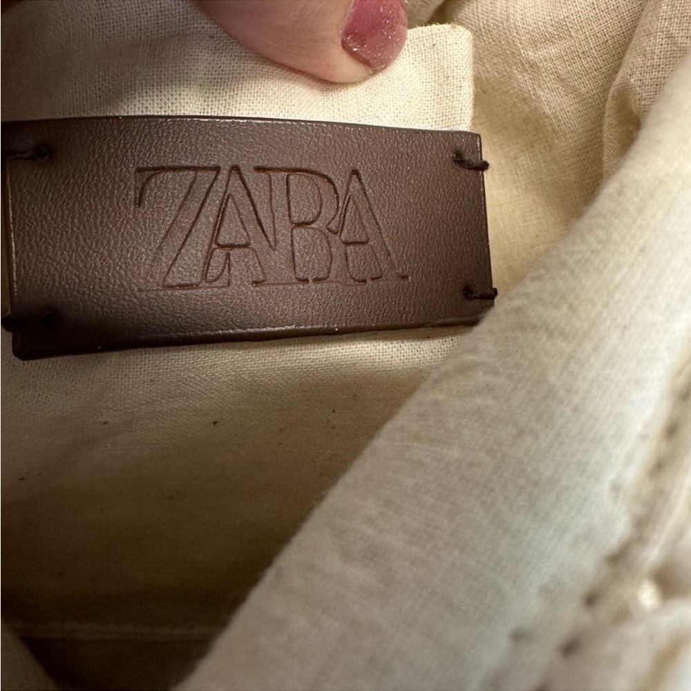 Zara NWOT woven crochet knit cream flap purse - Picture 5 of 6
